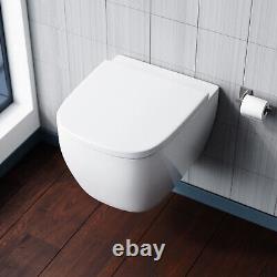 Nes Home D Shaped Wall Hung Toilet Pan with Soft Close Seat & Wall Frame System
