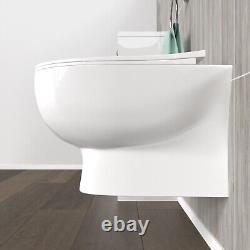 Nes Home Rimless D Shaped Wall Hung Toilet Pan with Soft Close Toilet Seat White