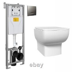 Nes Home Rimless Square Wall Hung Toilet Pan with Soft Close Seat & Wall Frame