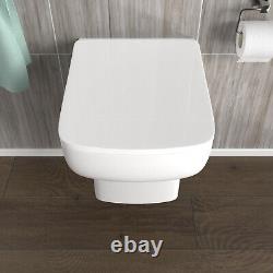 Nes Home Rimless Square Wall Hung Toilet Pan with Soft Close Toilet Seat White