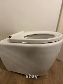 New White Bathroom Floating Toilet Wall Mounted With Grohe Flush Button & Parts