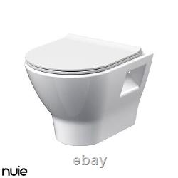 Nuie Freya Wall Hung Rimless Toilet & Slim Soft Close Seat Modern Bathroom Pan