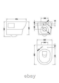 Nuie Modern Rimless Wall Hung Pan & Soft Close Seat Round Square Bathroom Toilet