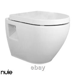 Nuie Provost Modern Wall Hung Toilet White Round Pan & Soft Close Seat Bathroom