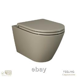 RAK Cappuccino Rimless Wall Hung Toilet WC Pan, Soft Close Seat & Flush Plate