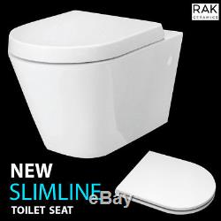 RAK Ceramic Rimless Resort Wall Hung WC Toilet Pan New SLIMLINE Soft Close Seat