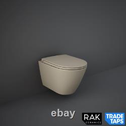 RAK Feeling Wall Hung RIMLESS Flush Toilet Pan & Soft Close Seat Matt Cappuccino