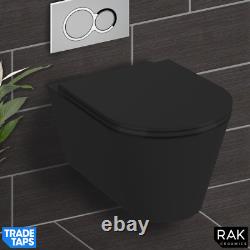 RAK Feeling Wall Hung RIMLESS Flush Toilet WC Pan & Soft Close Seat Matt Black