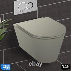 RAK Feeling Wall Hung RIMLESS Flush Toilet WC Pan & Soft Close Seat Matt Greige