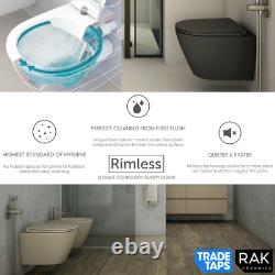 RAK Feeling Wall Hung RIMLESS Flush Toilet WC Pan & Soft Close Seat Matt Greige