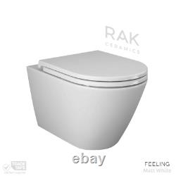 RAK Feeling Wall Hung RIMLESS Flush Toilet WC Pan & Soft Close Seat Matt White