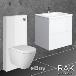 RAK Glass Cistern Rimless Wall Hung Toilet Pan 600 Drawer Vanity Unit Basin Sink