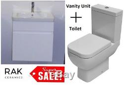 RAK Manhattan Wall Hung Vanity Unit 500mm Gloss White + 600 Close Coupled Toilet