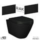 Rak Matt Black Rimless Wall Hung Toilet Wc Pan, Soft Close Seat & Flush Plate