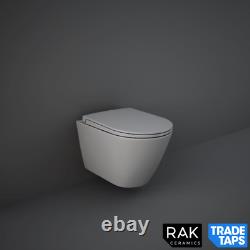 RAK Matt Grey Wall Hung Toilet WC Pan & GEBERIT 0.82m Cistern Frame Flush Plate