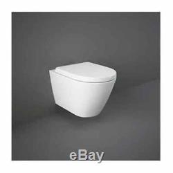 RAK Resort RIMLESS Compact D Shaped Wall Hung Toilet Pan With Soft Close Seat