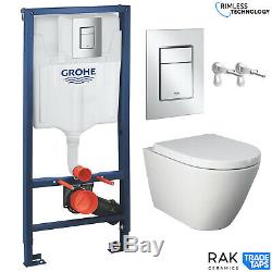 RAK Resort Wall Hung Toilet Rimless Pan, Seat GROHE Concealed Cistern Frame