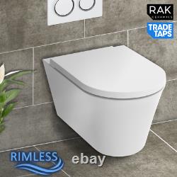 RAK Rimless Flush Resort Wall Hung WC Toilet Pan with Wrap Over Seat & Fixings