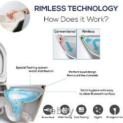 RAK Rimless Flush Resort Wall Hung WC Toilet Pan with Wrap Over Seat & Fixings