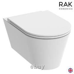 RAK Rimless Resort Wall Hung WC Toilet Pan With SLIMLINE SANDWICH Seat & Fixings