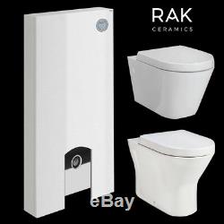 RAK Wall Hung BTW Toilet Pan White Glass Back To Wall WC Unit Dual Flush Cistern