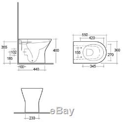 RAK Wall Hung BTW Toilet Pan White Glass Back To Wall WC Unit Dual Flush Cistern