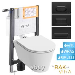 RAK Wall Hung RIMLESS Toilet & VITRA Low Height Concealed Cistern Frame Plate