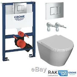 RAK Wall Hung Rimless Toilet Pan, Seat & GROHE Concealed Cistern Frame WC Set