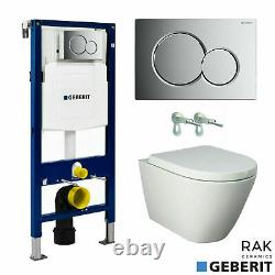 RAK Wall Hung Toilet Rimless Pan, Seat GEBERIT Concealed Cistern Frame WC Unit