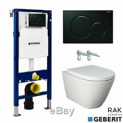 RAK Wall Hung Toilet Rimless Pan, Seat GEBERIT Concealed Cistern Frame WC Unit