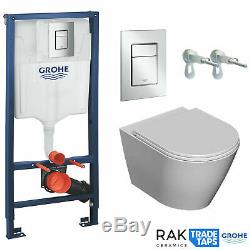 RAK Wall Hung Toilet Rimless Pan, Seat GROHE Concealed Cistern Frame WC Unit