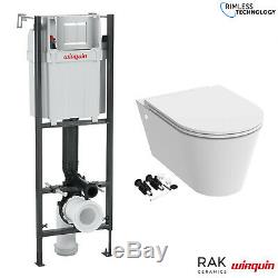 RAK Wall Hung Toilet Rimless Pan, Seat WIRQUIN Concealed Cistern Frame WC Unit