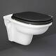 Rak Washington Rimless Wall Hung Toilet 560mm Projection Black Soft Wood Seat