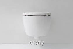 RIMLESS Compact D Shape Wall Hung Toilet WC Soft Close SLIM Seat Space Saver 485