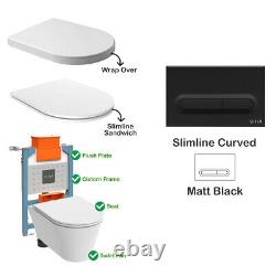 RIMLESS Wall Hung Toilet, Seat & VITRA Low Height Concealed Cistern Frame Plate