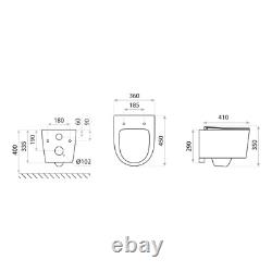 Rimless Compact Toilet 450mm Wall Hung Pan Short Projection Slim Soft Close Seat