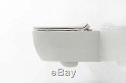 Rimless D Shape Wall Hung Compact Toilet WC Soft Close SLIM Seat Space Saver 485