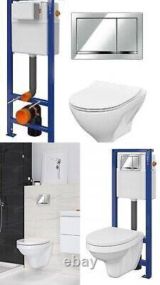 Rimless ECO Wall Hung Toilet Pan, Seat 1.12m Concealed WC Cistern Frame Unit