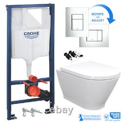 Rimless ECO Wall Hung Toilet Pan, Seat & GROHE 1.13m Concealed Cistern WC Frame
