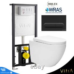Rimless ECO Wall Hung Toilet Pan, Seat & VITRA Concealed WC Cistern Frame, Plate