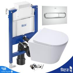 Rimless ECO Wall Hung Toilet & ROCA 0.82M Low Height Concealed WC Cistern Frame