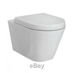 Rimless Luxury Compact D Shape Wall Hung Toilet WC Soft Close Seat 520 WHITE