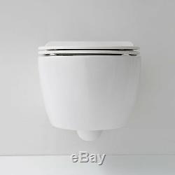 Rimless Modern D Shape Wall Hung Mounted Toilet WC Pan Soft Close Slim Seat 545