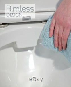 Rimless RAK Resort Compact D Shape Wall Hung Toilet WC Soft Close Seat 520