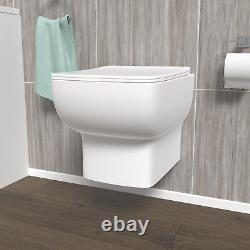 Rimless Square Wall Hung Toilet Pan with Soft Close Toilet Seat White