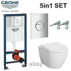 Rimless Toilet Wall Hung Pan Soft Close Seat Grohe Wc Frame 1.13 Chrome Flush Pl
