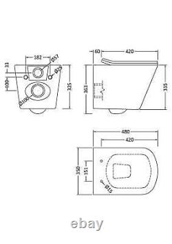 Rimless Wall Hung Square Toilet Pan & Soft Close Seat 325mm x 350mm x 480mm