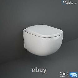 Rimless Wall Hung Toilet Pan RAK Ceramics Illusion Soft Close Toilet Seat WC
