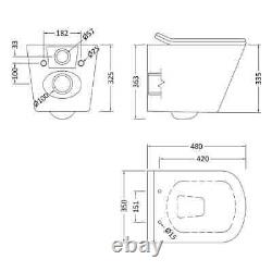 Rimless Wall Hung Toilet Pan, Seat & 1.13m Concealed Cistern Frame WC Black