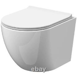 Rimless Wall Hung Toilet Pan, Seat & 1.13m Concealed Cistern Frame WC Brushed